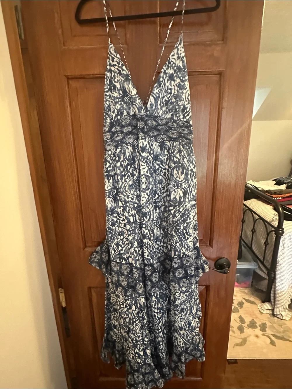 Abercrombie & Fitch Blue and White Printed Spaghetti-Strap Maxi Dress